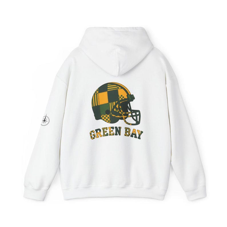 Green Bay Packers Football Patchwork Helmet Hooded Sweatshirt, Game Day Hoodie, Fan Pullover Gift image 5