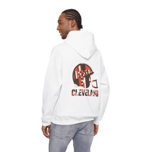 Cleveland Patchwork Helmet Hoodie, Retro Football Sweatshirt, Game Day Pullover, Fan Hoodie image 6