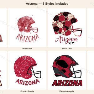 Paquete de imágenes PNG de Arizona Football, 8 diseños de cascos, conjunto de sublimación para el día del partido, descarga digital. imagen 1