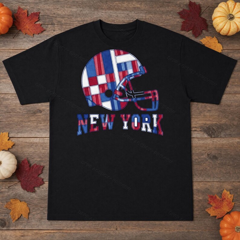 New York Giants Game Day T-Shirt, Patchwork Helmet Football Fan Tee, Vintage Style Sports Shirt image 5