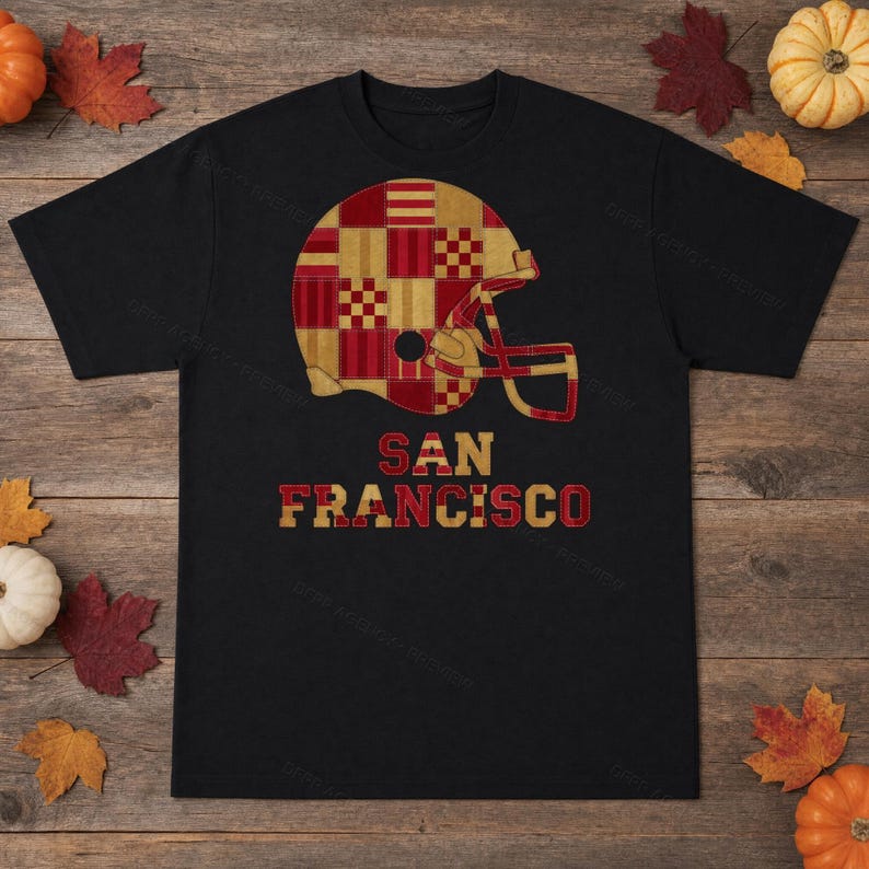 San Francisco Game Day T-Shirt, Patchwork Helmet Football Fan Tee, Vintage Style Sports Shirt image 5