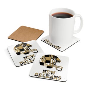 New Orleans Saints Football Helmet Cork Coaster, Fan Drink Coaster, Home Bar Decor, Sports Gift image 4