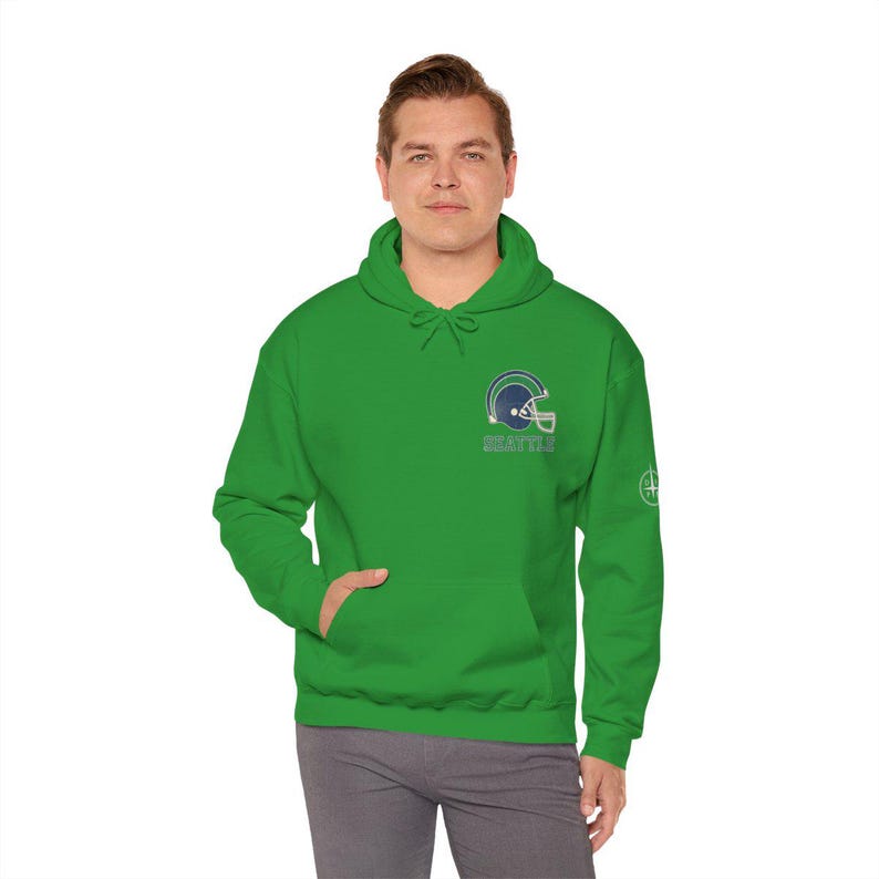 Seattle Football Vintage Varsity Helmet Hooded Sweatshirt, Game Day Hoodie, Fan Pullover Gift image 4