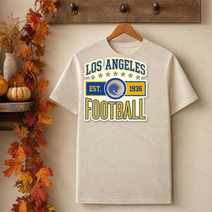Logo vintage dei Los Angeles Rams per pallone da football americano, design retrò per sublimazione in stile universitario, download digitale. immagine 4