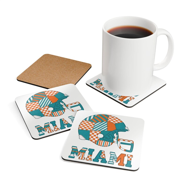 Posavasos con forma de casco de los Miami Dolphins, posavasos de corcho, decoración para la cueva del hombre, regalo para aficionados. imagen 4