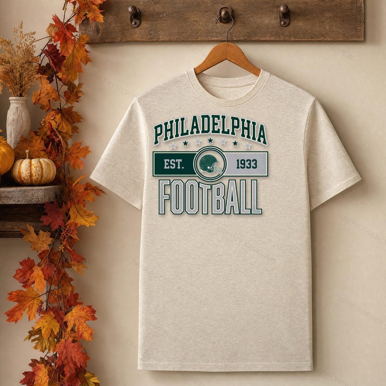 Philadelphia Vintage Crest Football PNG, Retro Varsity Sublimation Design, Digital Download image 4