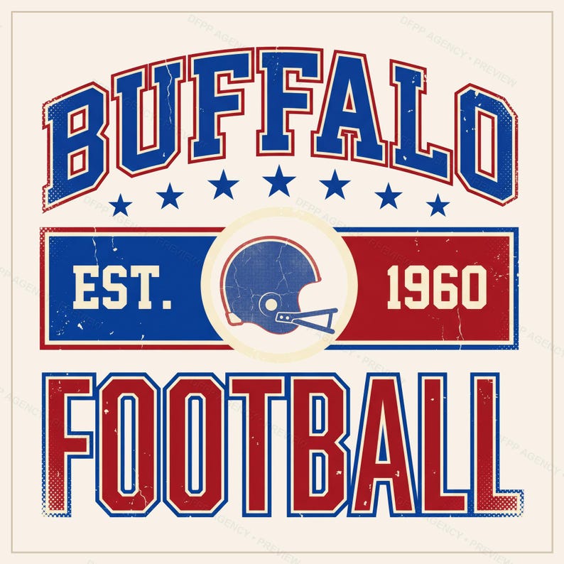 Buffalo Vintage Crest Football PNG, Retro Varsity Sublimation Design, Digital Download image 1