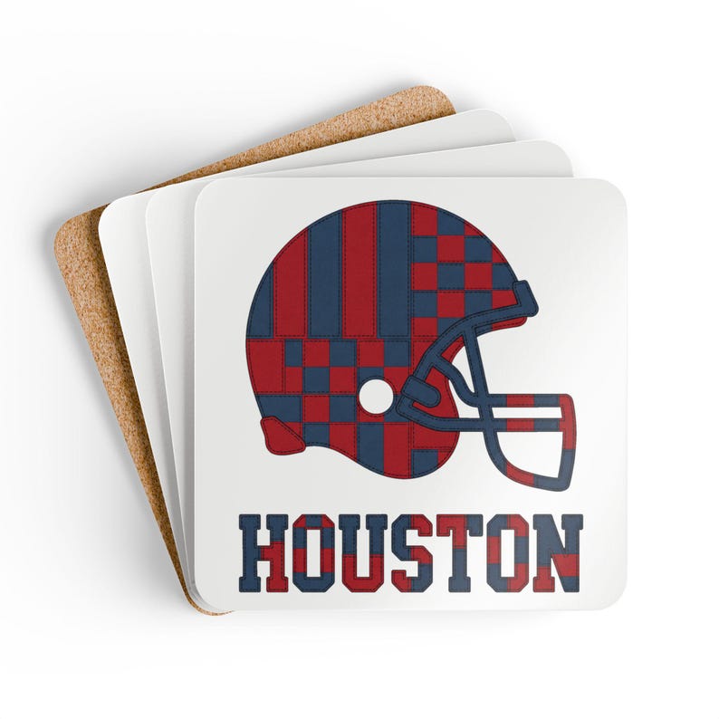 Houston Football Helmet Drink Coaster, Game Day Cork Coaster, Fan Home Decor image 2