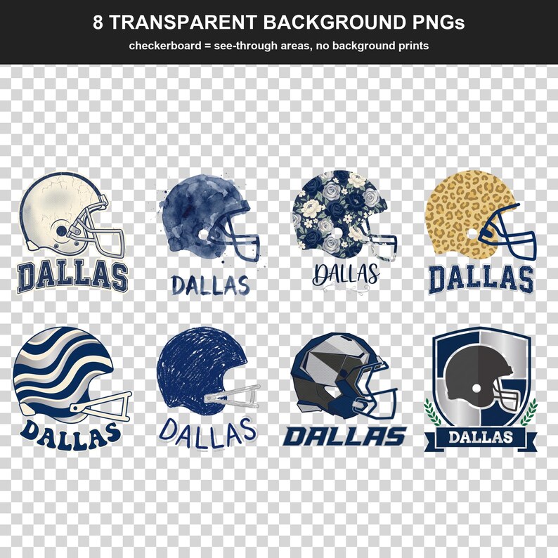 Dallas Helmet PNG Bundle, 8 Football Fan Styles, Sublimation and DTF Designs, Instant Download image 2