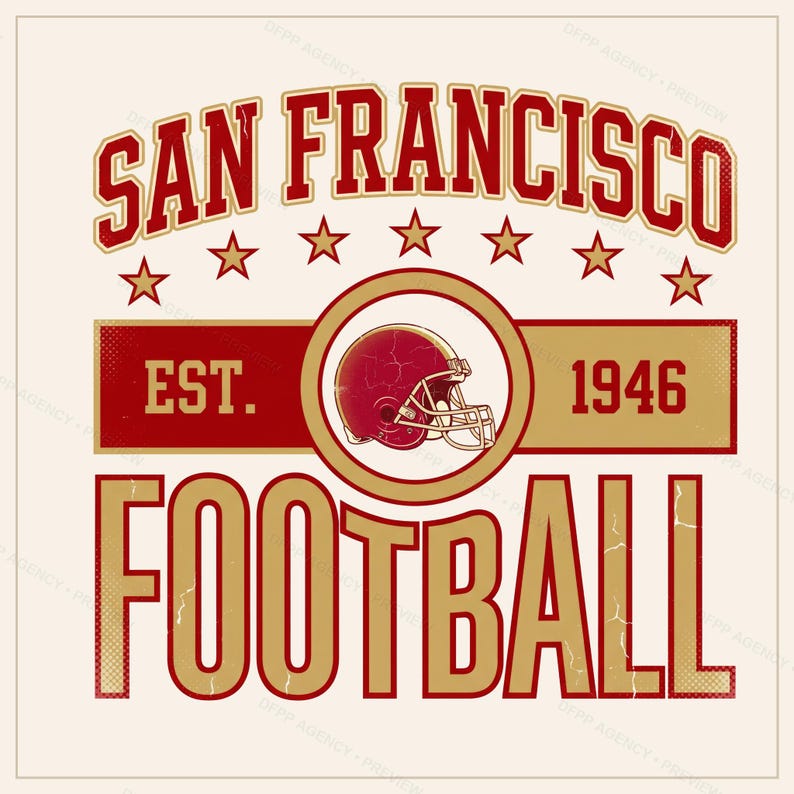 San Francisco Vintage Crest Football PNG, Retro Varsity Sublimatieontwerp, Digitale Download afbeelding 1