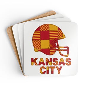 Kansas City Footballhelm-Untersetzer aus Kork, Fan-Getränkeuntersetzer, Dekoration für die Hausbar, Sportgeschenk Bild 2