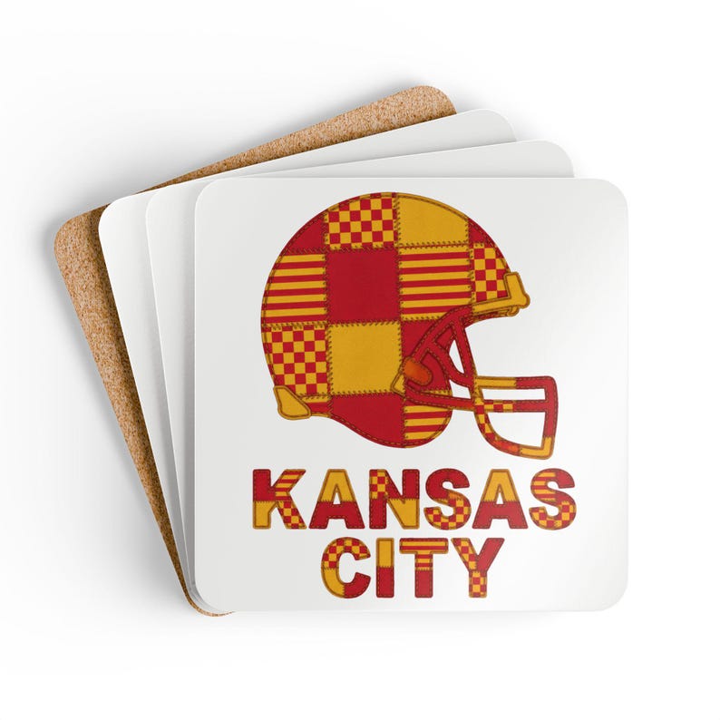Kansas City Footballhelm-Untersetzer aus Kork, Fan-Getränkeuntersetzer, Dekoration für die Hausbar, Sportgeschenk Bild 2