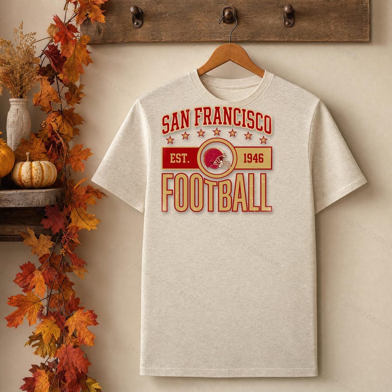 San Francisco Vintage Crest Football PNG, Retro Varsity Sublimatieontwerp, Digitale Download afbeelding 4