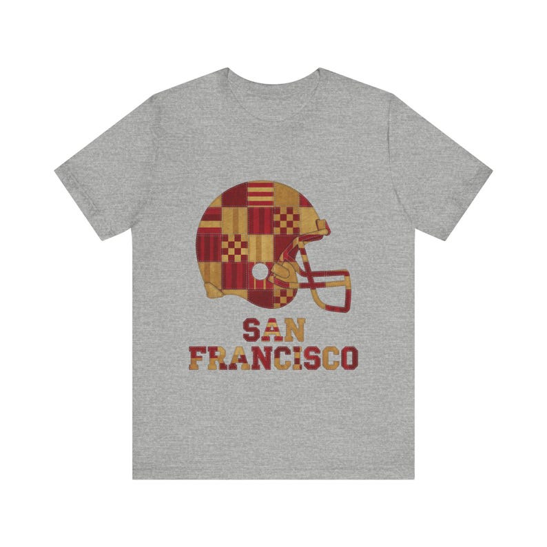 San Francisco Game Day T-Shirt, Patchwork Helmet Football Fan Tee, Vintage Style Sports Shirt image 2