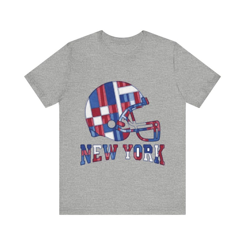 New York Giants Game Day T-Shirt, Patchwork Helmet Football Fan Tee, Vintage Style Sports Shirt image 2