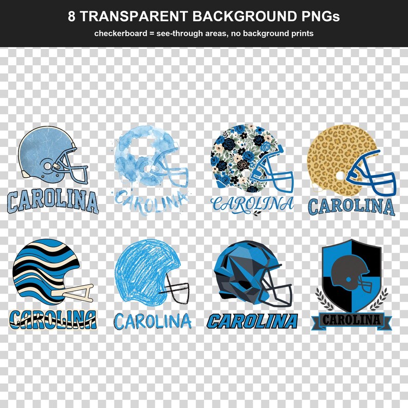 Paquete de sublimación de Carolina Football, 8 diseños de cascos en formato PNG, imágenes prediseñadas para camisetas de día de partido, descarga digital. imagen 2