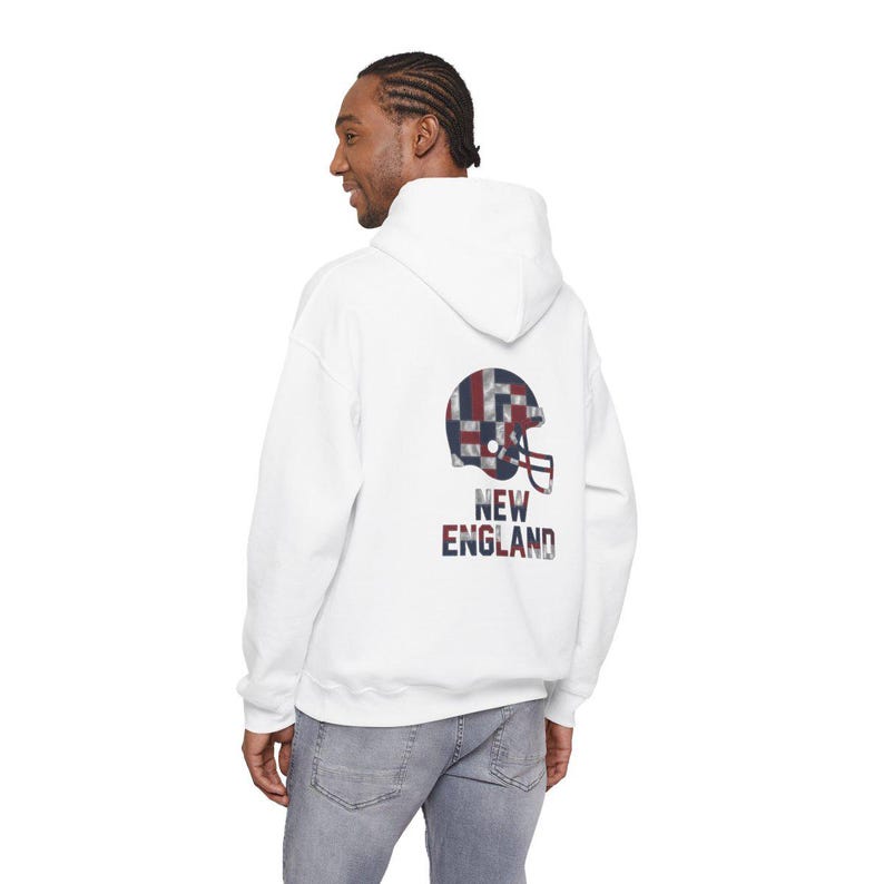 New England Patchwork Helmet Hoodie, Retro Football Sweatshirt, Game Day Pullover, Fan Hoodie image 6