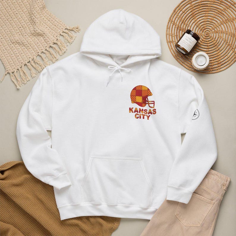Kansas City Chiefs Patchwork-Helm-Hoodie, Retro-Football-Sweatshirt, Spieltagspullover, Fan-Hoodie Bild 1