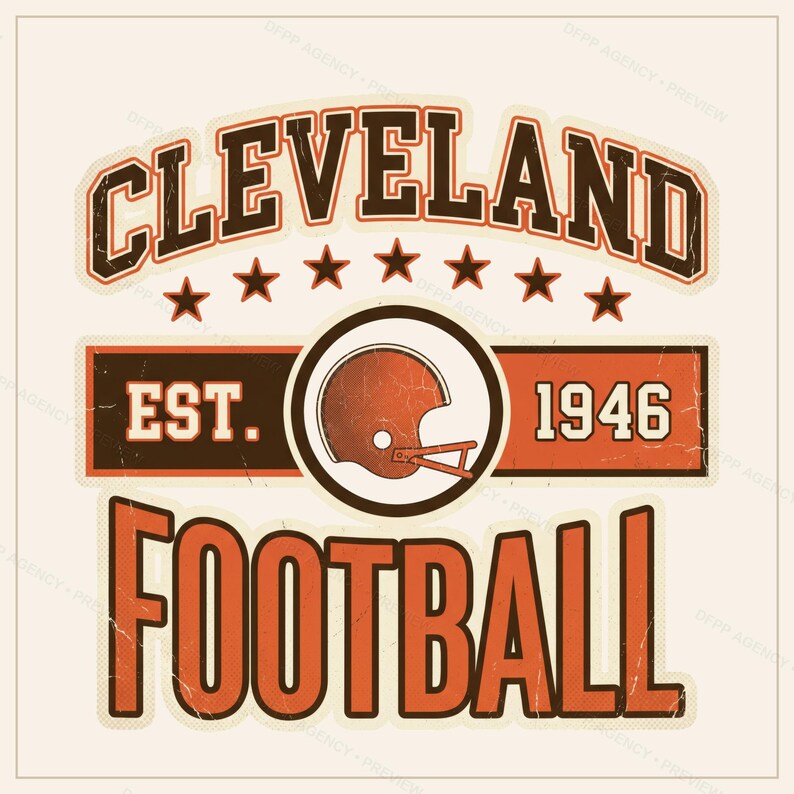Cleveland Vintage Wappen-Football-Design (PNG), Retro-College-Sublimationsdesign, digitaler Download Bild 1