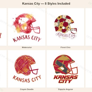 Kansas City Helm-PNG-Bundle, 8 Football-Fan-Designs, Sublimations- und DTF-Designs, Sofort-Download Bild 1