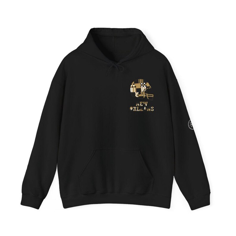 New Orleans Saints Football Patchwork Helmet Hooded Sweatshirt, Game Day Hoodie, Fan Pullover Cadeau afbeelding 3