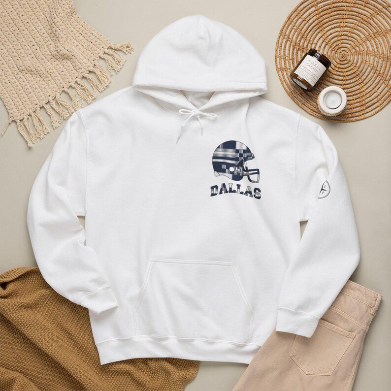 Dallas Patchwork Helmet Hoodie, Retro Football Sweatshirt, Game Day Pullover, Fan Hoodie image 1