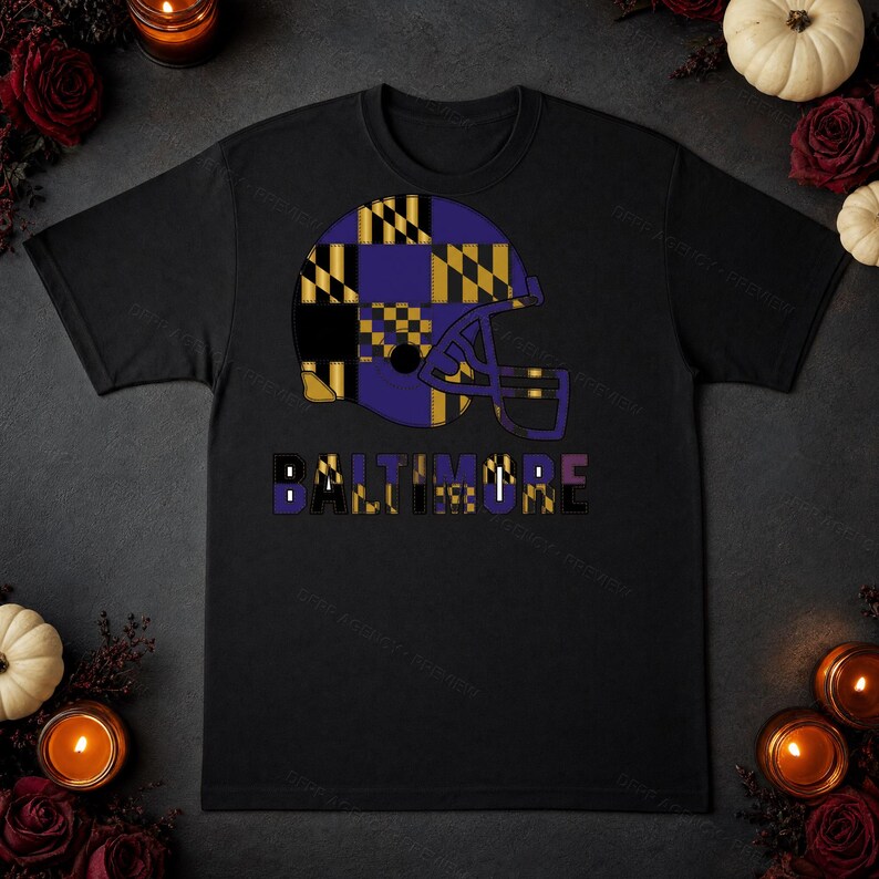 Camiseta de fútbol americano Baltimore Patchwork Helmet Football Shirt, camiseta retro para el día del partido, ropa unisex para aficionados, regalo deportivo imagen 7