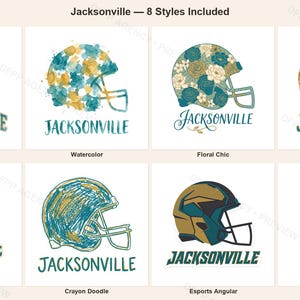 Jacksonville Football PNG Bundle, 8 Helmet Designs, Game Day Sublimation Set, Digital Download image 1