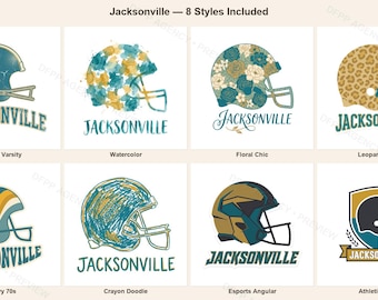 Jacksonville Football PNG-paket, 8 hjälmdesigner, sublimeringsset för matchdag, digital nedladdning