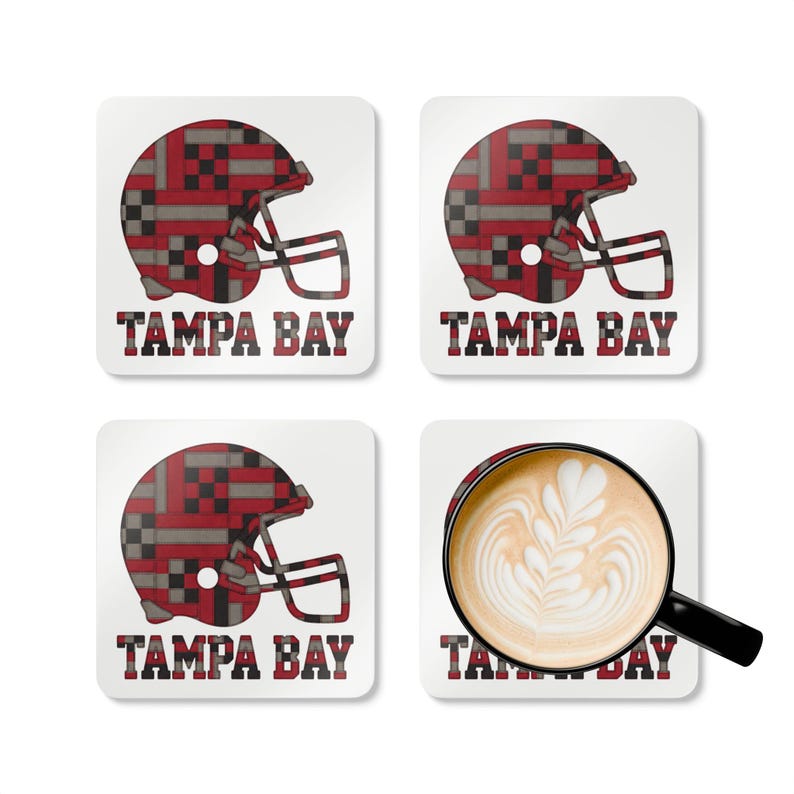 Tampa Bay Patchwork Football Helmet Cork Coaster, Fan Drink Coaster, Home Bar Decor, Sports Gift image 3