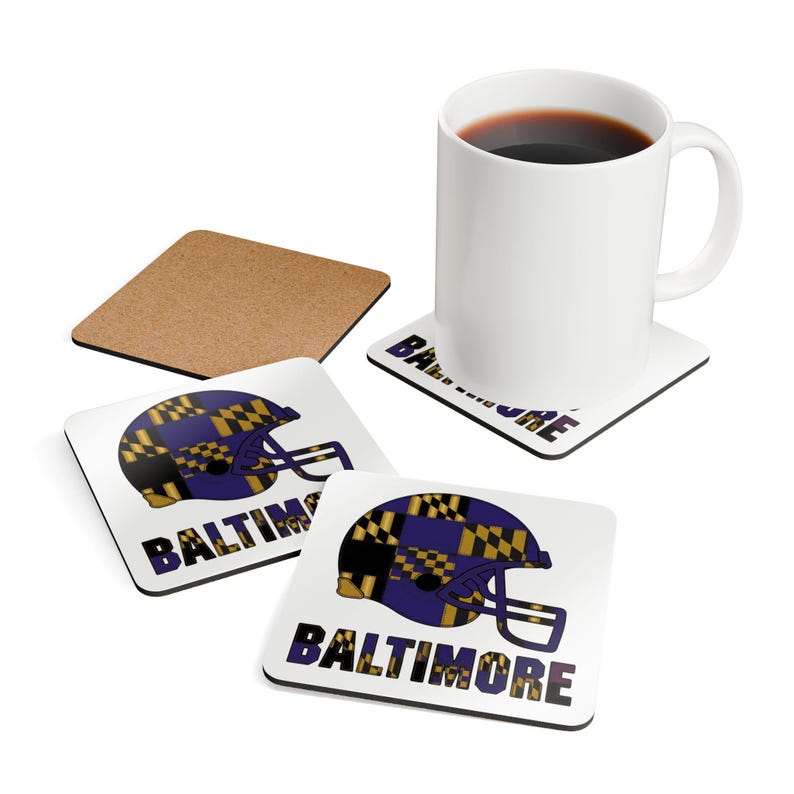 Sous-verre en liège en forme de casque de football américain de Baltimore, sous-verre pour supporter, décoration de bar, cadeau sportif image 4