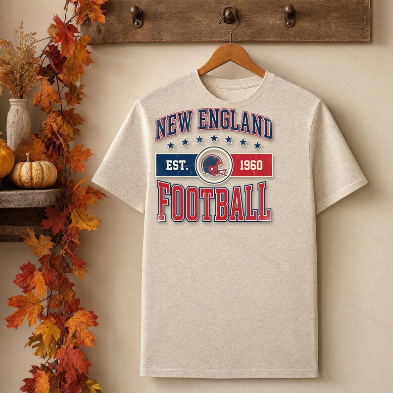 Vintage New England Patriots-logo (voetbal) PNG, retro varsity sublimatieontwerp, digitale download afbeelding 4