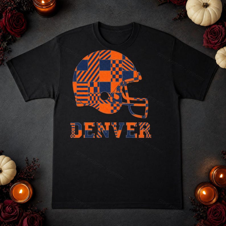Denver Game Day T-Shirt, Patchwork Helmet Football Fan Tee, Vintage Style Sports Shirt image 7