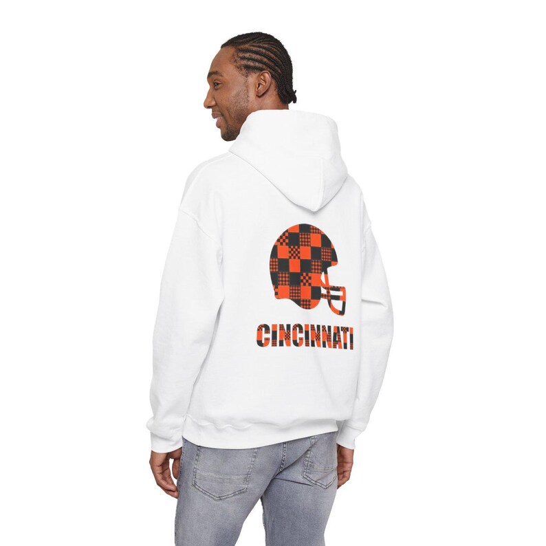 Cincinnati Bengals Patchwork Helmet Hoodie, Retro Football Sweatshirt, Game Day Pullover, Fan Hoodie image 6