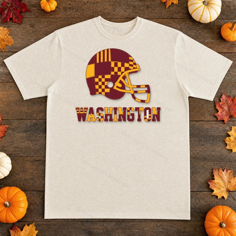 Washington Game Day T-shirt, patchwork helm voetbalfan T-shirt, vintage stijl sportshirt afbeelding 4