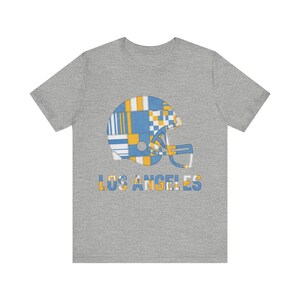 Camiseta de fútbol americano Los Angeles Powder Blue & Gold Patchwork Helmet, camiseta retro para el día del partido, ropa unisex para aficionados, regalo deportivo imagen 3