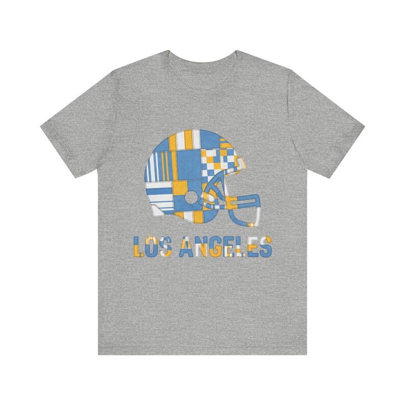 Camiseta de fútbol americano Los Angeles Powder Blue & Gold Patchwork Helmet, camiseta retro para el día del partido, ropa unisex para aficionados, regalo deportivo imagen 3