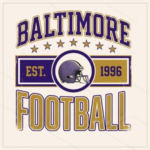 Baltimore Vintage Crest Football PNG, Retro Varsity Sublimation Design, Digital Download image 1