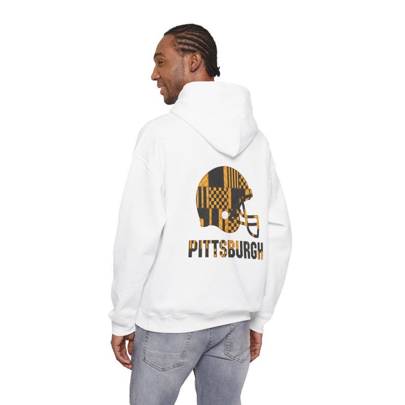 Pittsburgh Patchwork Helmet Game Day Hoodie, Unisex fotbollströja, Mysig hösttröja bild 6