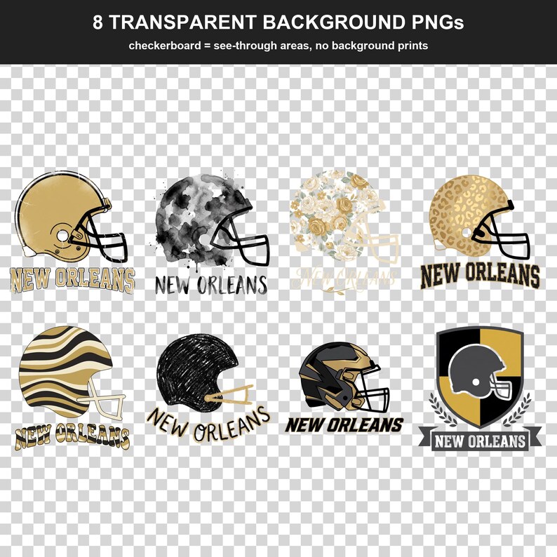 New Orleans Helmet PNG Bundle, 8 Football Fan Styles, Sublimation and DTF Designs, Instant Download image 2