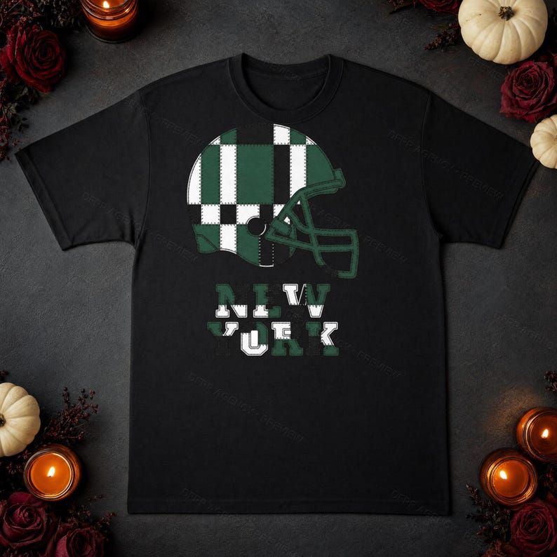New Yorker Football-Shirt mit grünem und weißem Patchwork-Helm, Vintage-Shirt für den Spieltag, Sportbekleidung, tolles Geschenk Bild 7