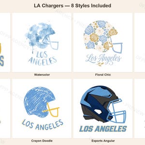 Los Angeles Chargers American Football PNG-bundel, 8 helmdesigns, sublimatieset voor wedstrijddagen, digitale download afbeelding 1