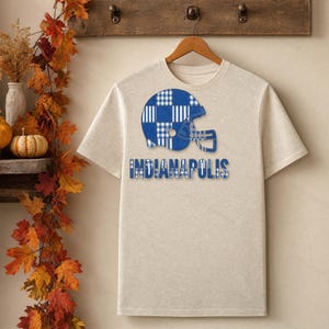 Indianapolis Colts Game Day T-Shirt, Patchwork Helmet Football Fan Tee, Vintage Style Sports Shirt image 6
