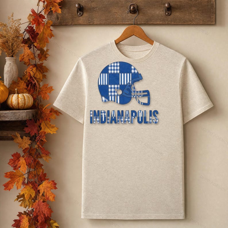 Indianapolis Colts Game Day T-Shirt, Patchwork Helmet Football Fan Tee, Vintage Style Sports Shirt image 6