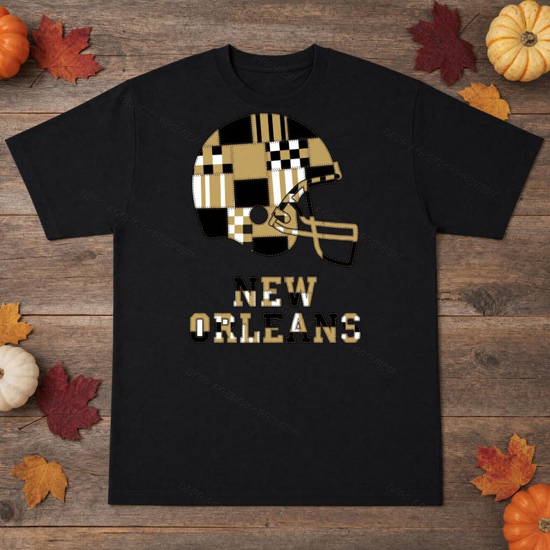 New Orleans Saints Game Day T-Shirt, Patchwork Helmet Football Fan Tee, Vintage Style Sports Shirt image 5