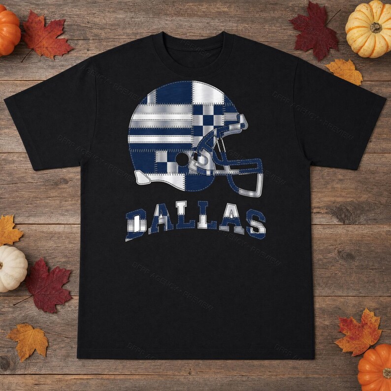 Dallas Game Day T-shirt, patchwork helm voetbalfan shirt, vintage stijl sportshirt afbeelding 5