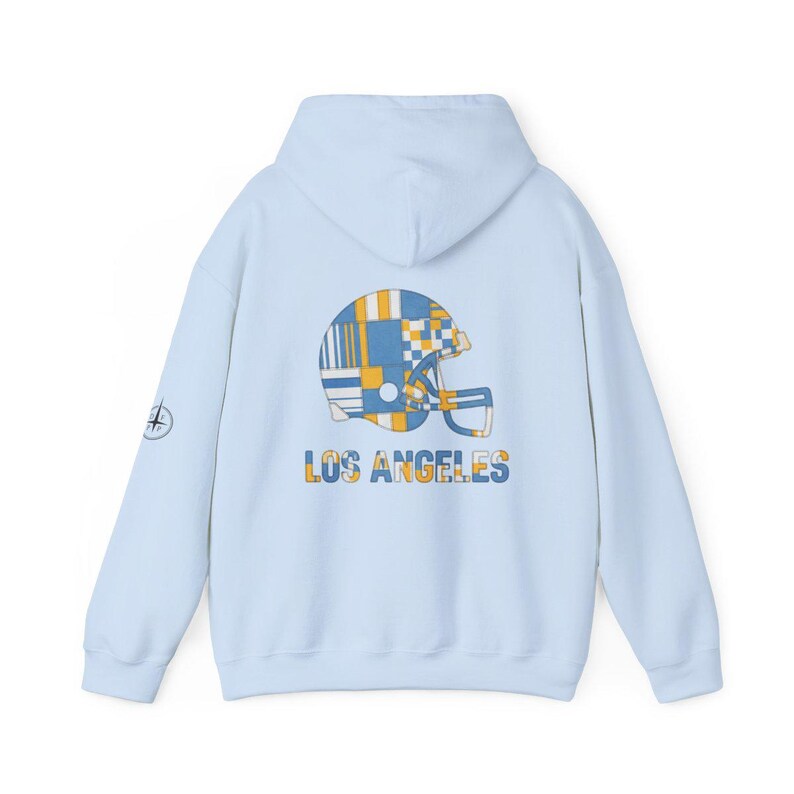 Los Angeles Chargers Patchwork Helmet Game Day Hoodie, Unisex Football Sweatshirt, Cozy Fall Pullover image 7