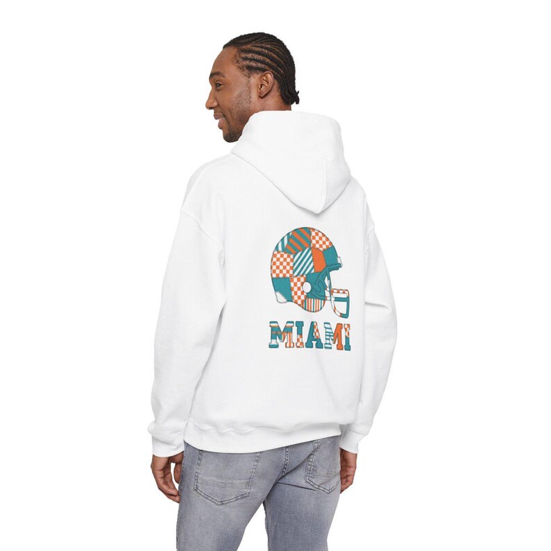 Bluza z kapturem Miami Patchwork Helmet, bluza retro Football, bluza na mecz, bluza z kapturem dla kibica zdjęcie 6