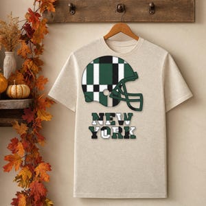 New Yorker Football-Shirt mit grünem und weißem Patchwork-Helm, Vintage-Shirt für den Spieltag, Sportbekleidung, tolles Geschenk Bild 6