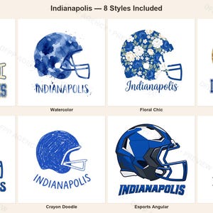 Indianapolis Football Sublimations-Bundle, 8 PNG-Helm-Designs, Cliparts für Spieltags-Shirts, Digitaler Download Bild 1